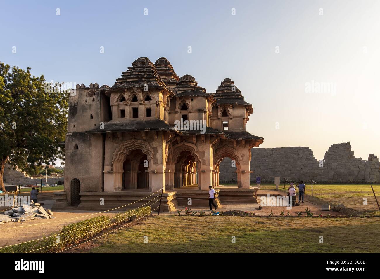Hampi, India, Karnataka - November 18, 2018: Ancient civilization in Hampi. Old Hindu temples and ruins. Stock Photo