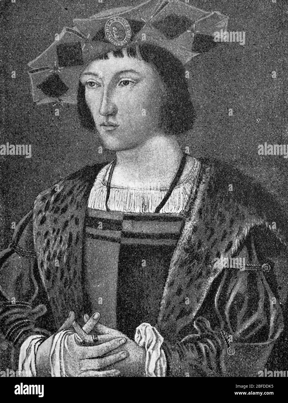 Charles VIII the Friendly or the Courtly, Charles VIII l'Affable or le Courtois, 30 June 1470 - 7 April 1498, was King of France from 1483 to 1498  /  Karl VIII. der Freundliche oder der Höfisch, Charles VIII l'Affable oder le Courtois, 30. Juni 1470 - 7. April 1498, war von 1483 bis 1498 König von Frankreich, Historisch, historical, digital improved reproduction of an original from the 19th century / digitale Reproduktion einer Originalvorlage aus dem 19. Jahrhundert Stock Photo