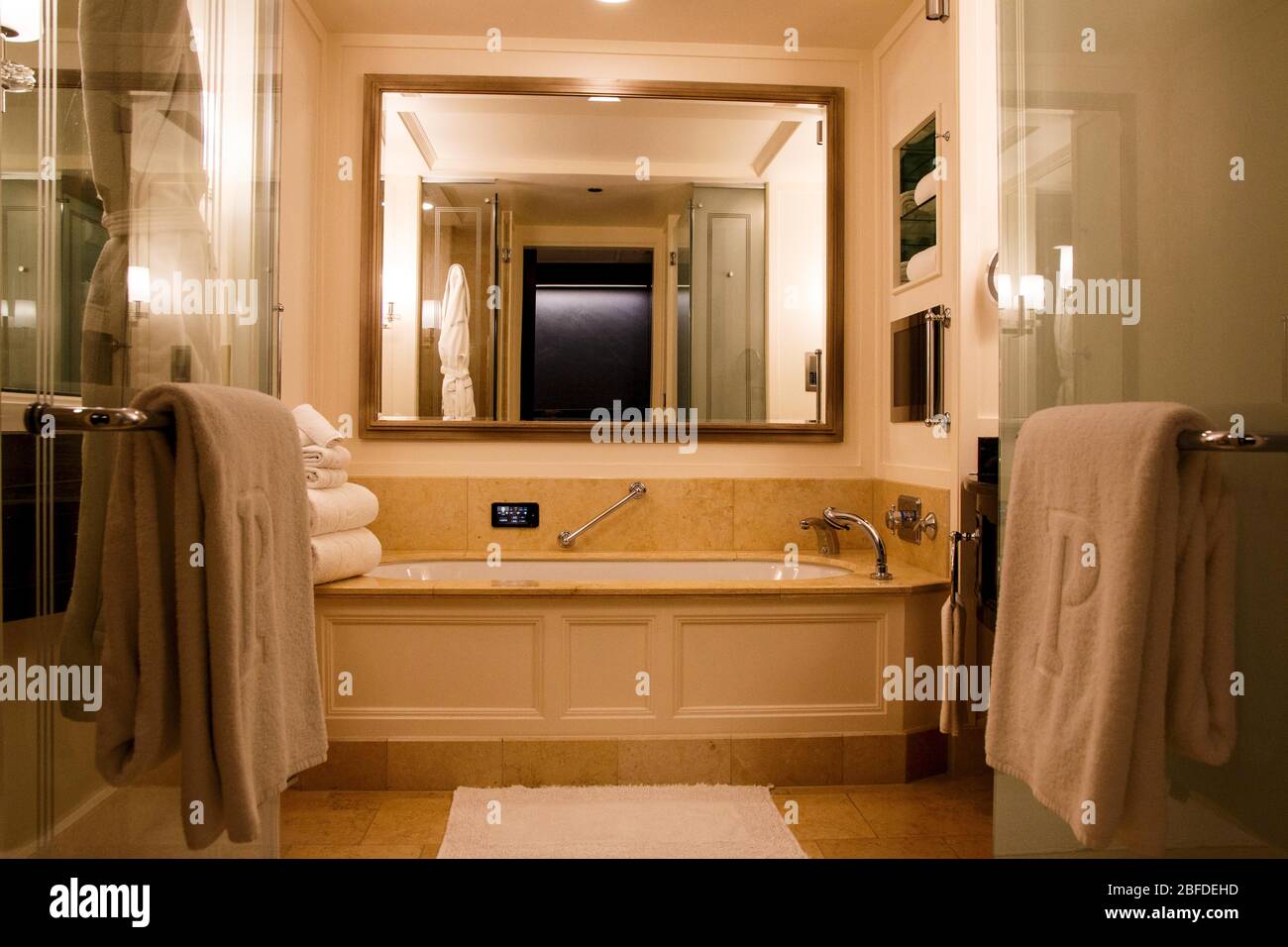 CHICAGO, ILLINOIS, UNITED STATES DEC 12th, 2015 Modern and spacious bathroom suite designed