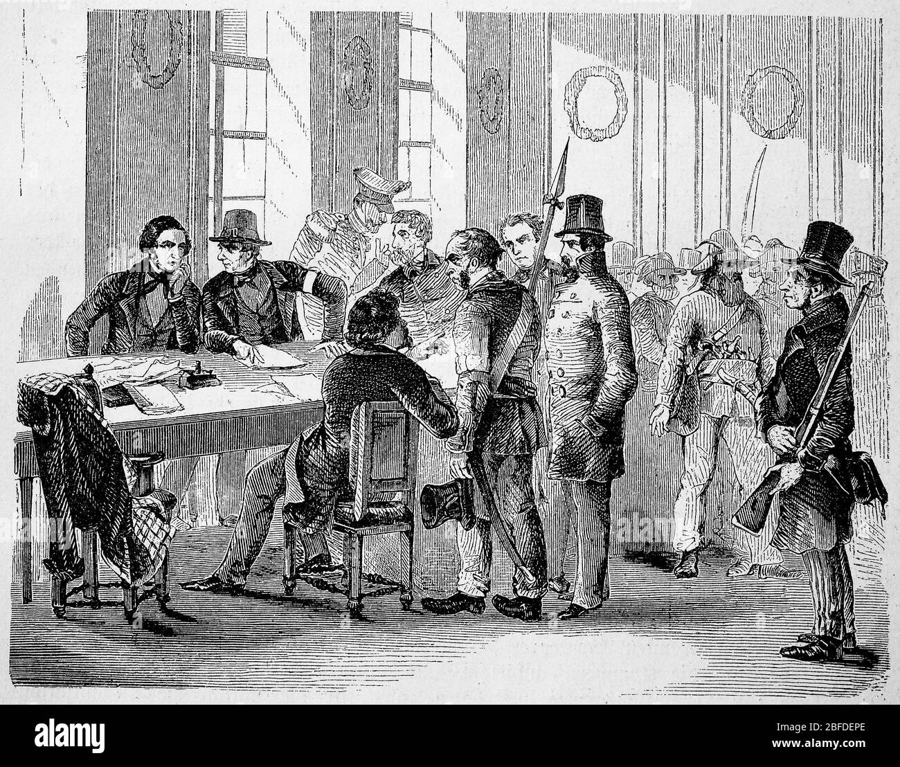 The provisional government in the city hall of Dresden, Germany, 1849  /  Die provisorische Regierung im Rathaus zu Dresden, Deutschland, 1849, Historisch, historical, digital improved reproduction of an original from the 19th century / digitale Reproduktion einer Originalvorlage aus dem 19. Jahrhundert Stock Photo