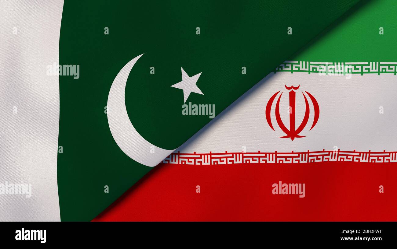 Two states flags of Pakistan and Iran. High quality business background. 3d illustration Stock Photo