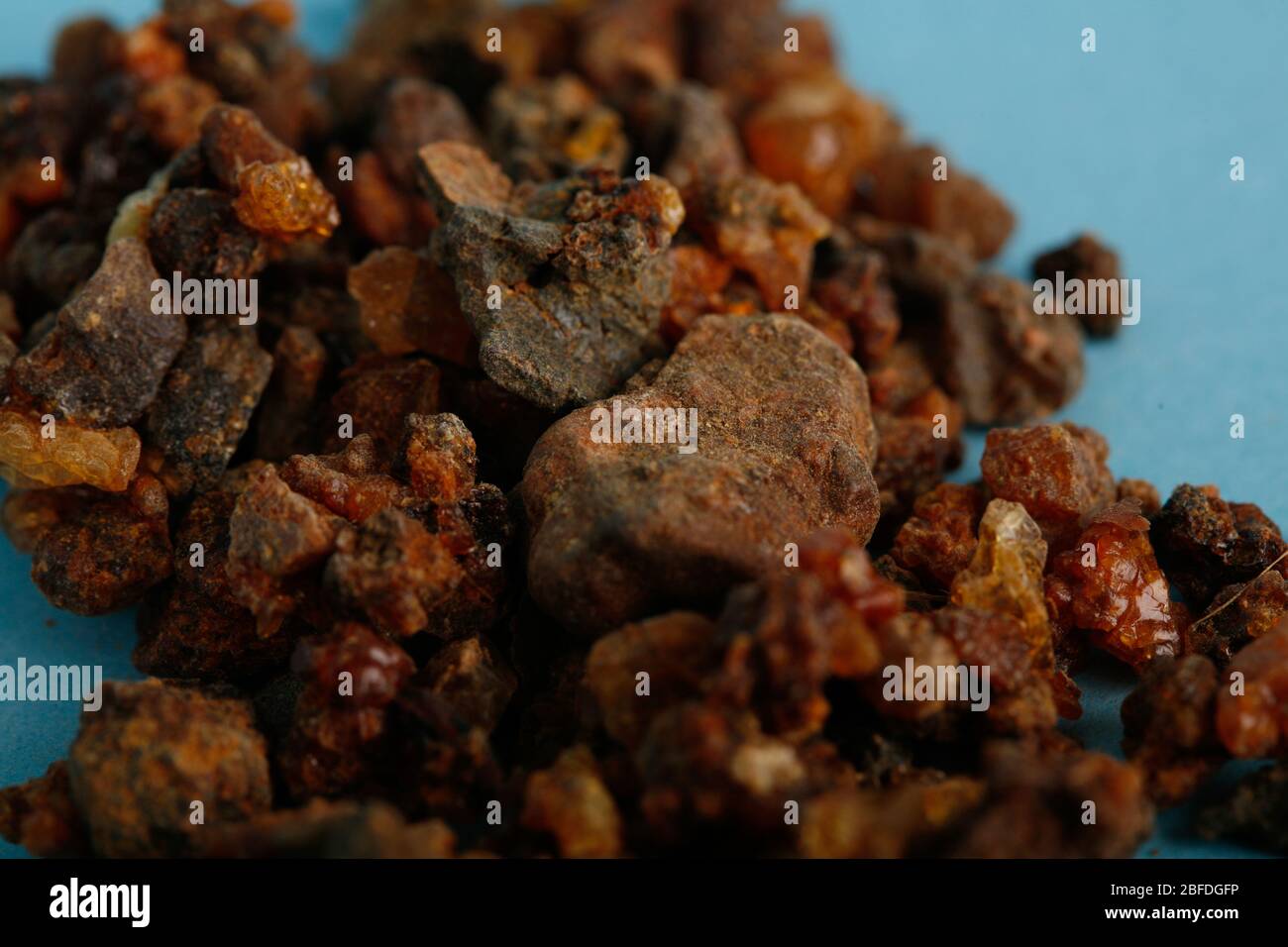 Myrrh is the dried sap of the tree Commiphora myrrha, native to Somalia and eastern Ethiopia. According to Chinese medicine experts it can affect the Stock Photo