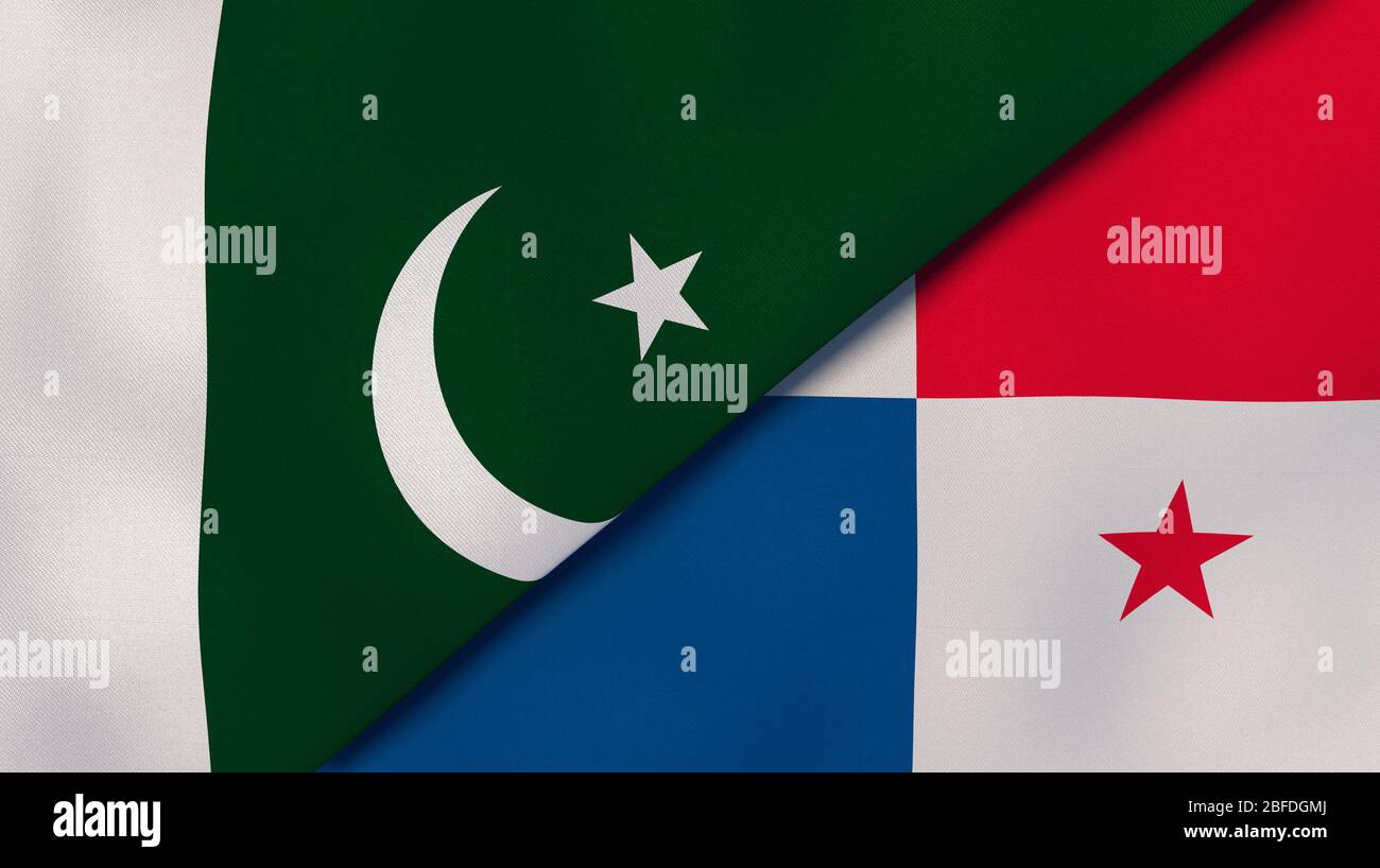 Two states flags of Pakistan and Panama. High quality business background. 3d illustration Stock Photo