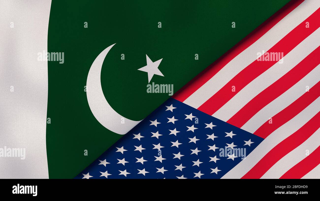 Two states flags of Pakistan and United States. High quality business background. 3d illustration Stock Photo