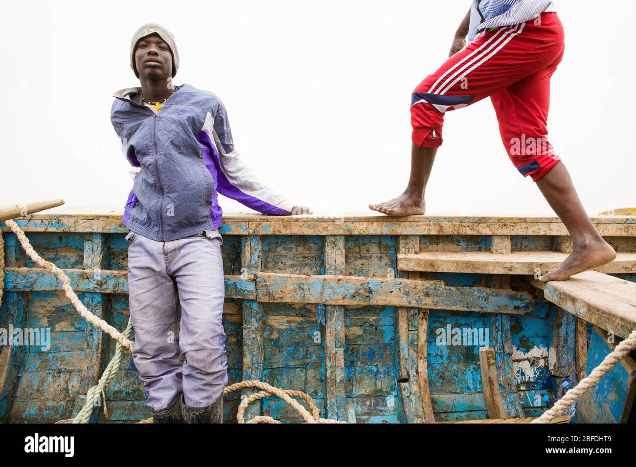 Fishermen near Nouadhibou in Mauritania. Stock Photo
