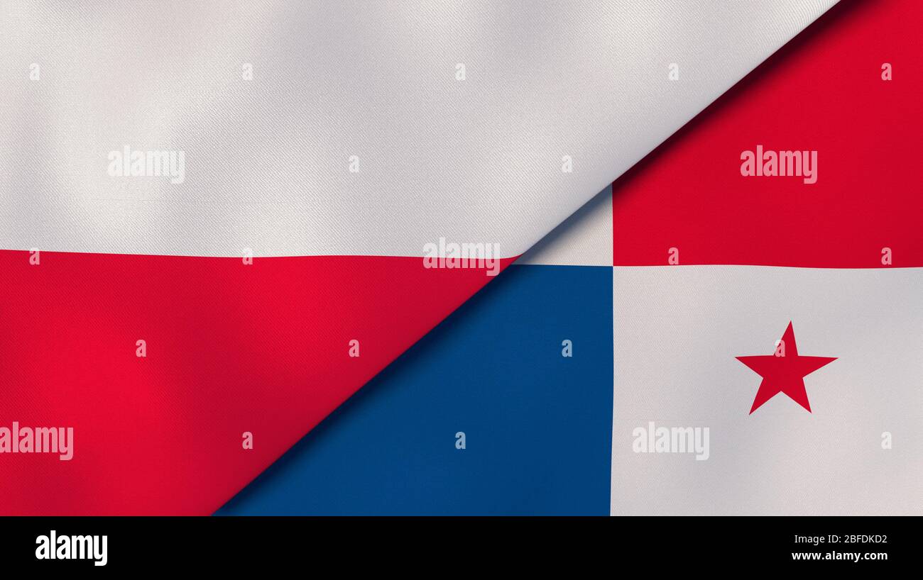 Two states flags of Poland and Panama. High quality business background. 3d illustration Stock Photo
