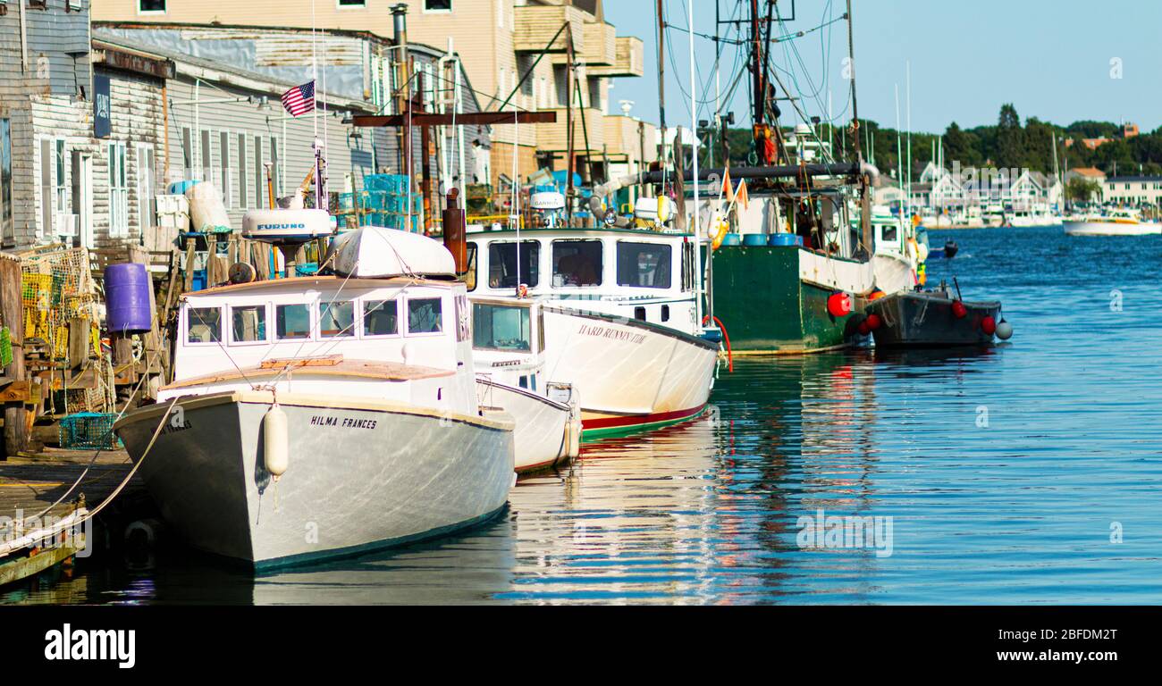 Portland, Maine, USA 25 July 2020 Fishing and lobster boats docked