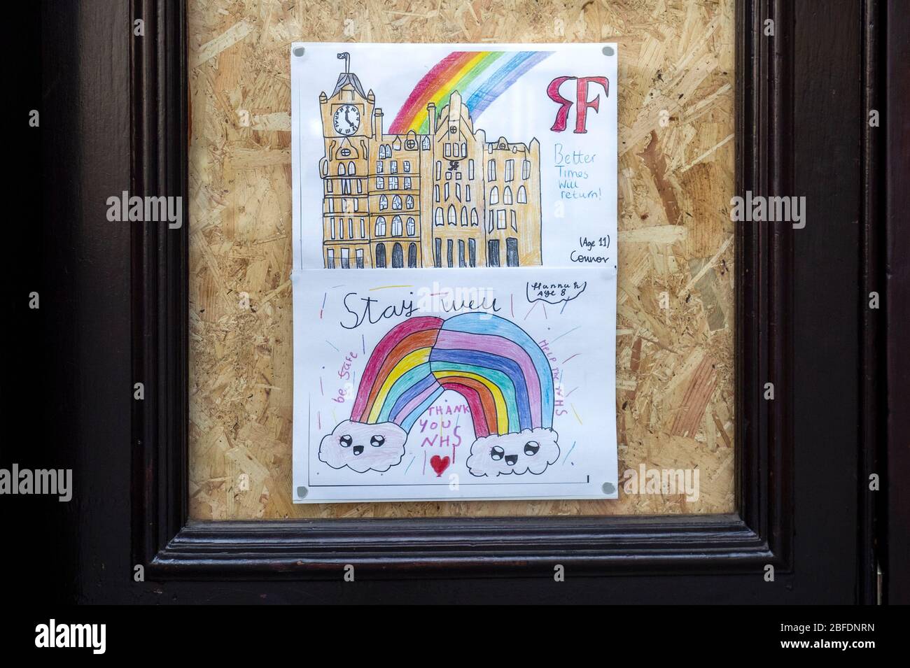 The Balmoral Hotel in Princes Street, Edinburgh, has been boarded up in a bid to stop vandals and thieves while it lies empty as the UK continues in lockdown to help curb the spread of the coronavirus. Stock Photo