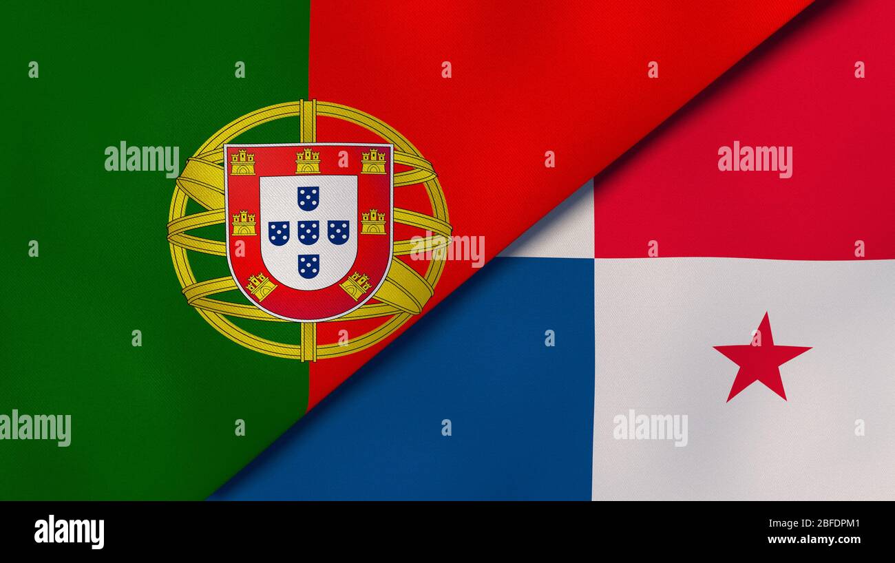 Two states flags of Portugal and Panama. High quality business background. 3d illustration Stock Photo