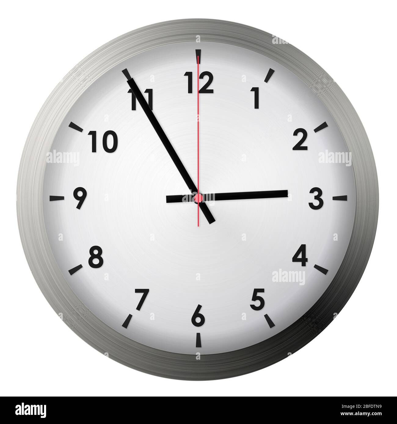 Analog metal wall clock isolated on white background. Stock Photo