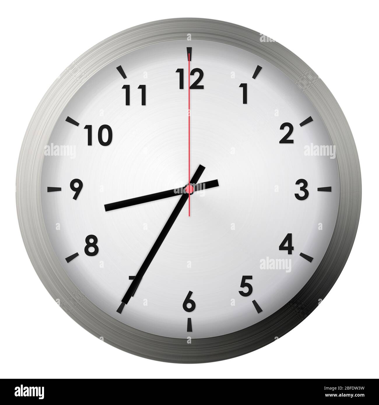 Analog metal wall clock isolated on white background. Stock Photo