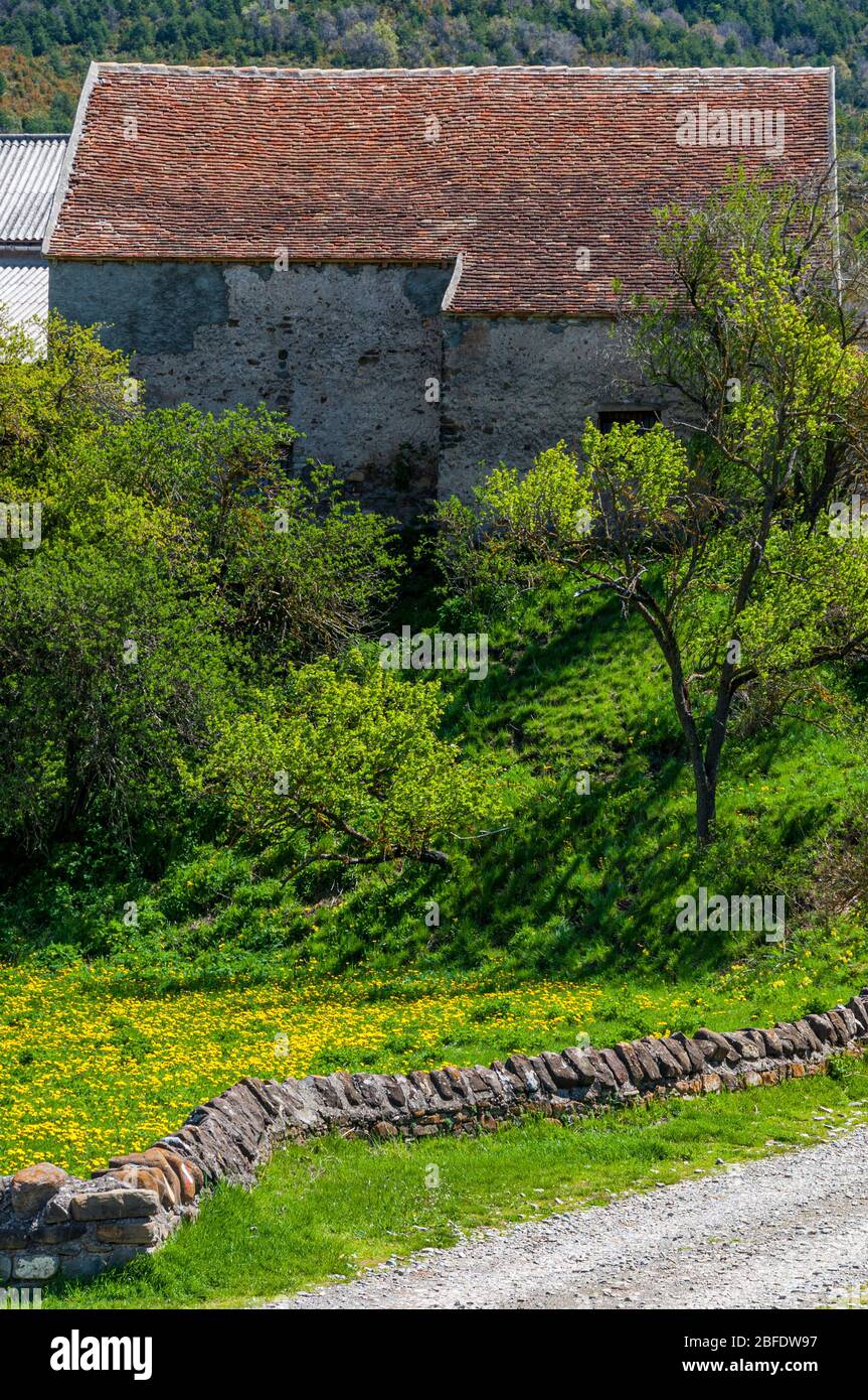 Hecho Village, Huesca Pyrenees, Aragon, Spain Stock Photo