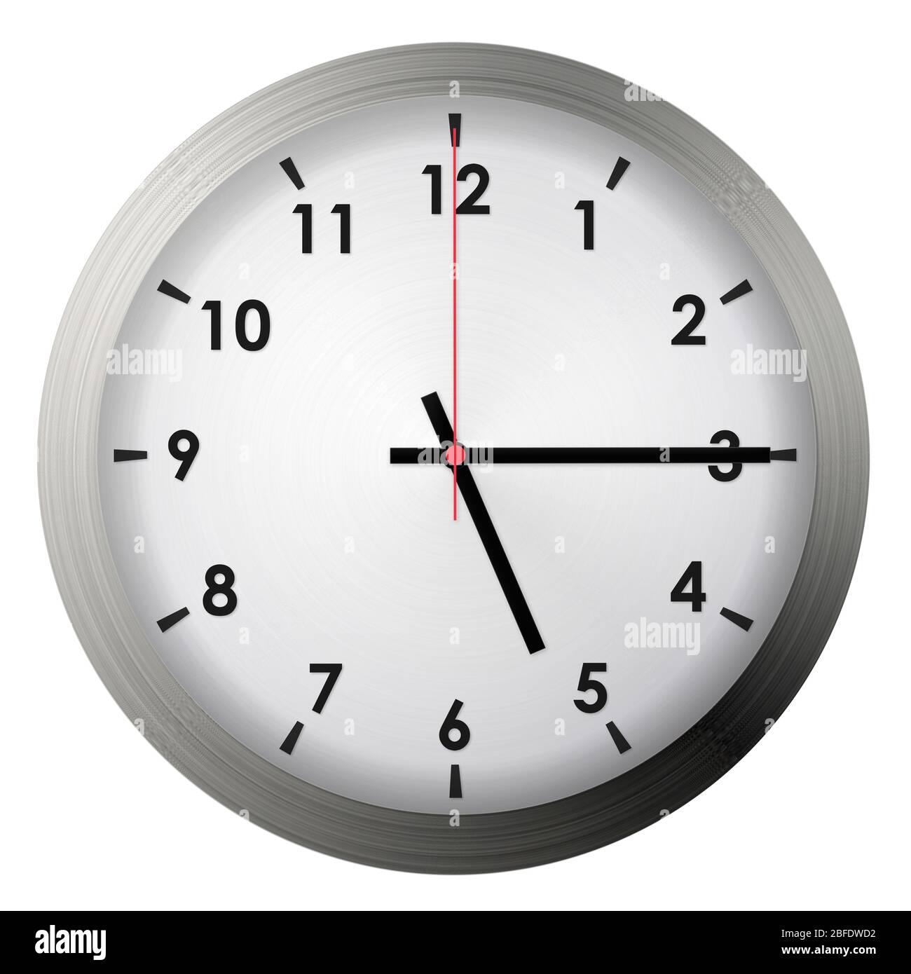 Analog metal wall clock isolated on white background. Stock Photo