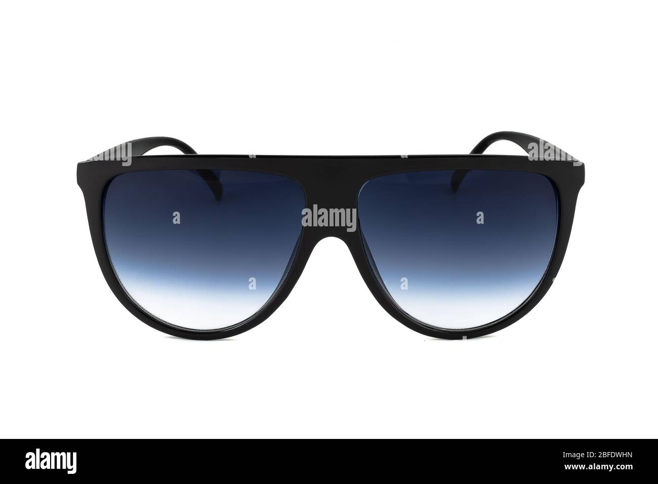 Black wayfarer gradient sunglasses with blue shades for women isolated