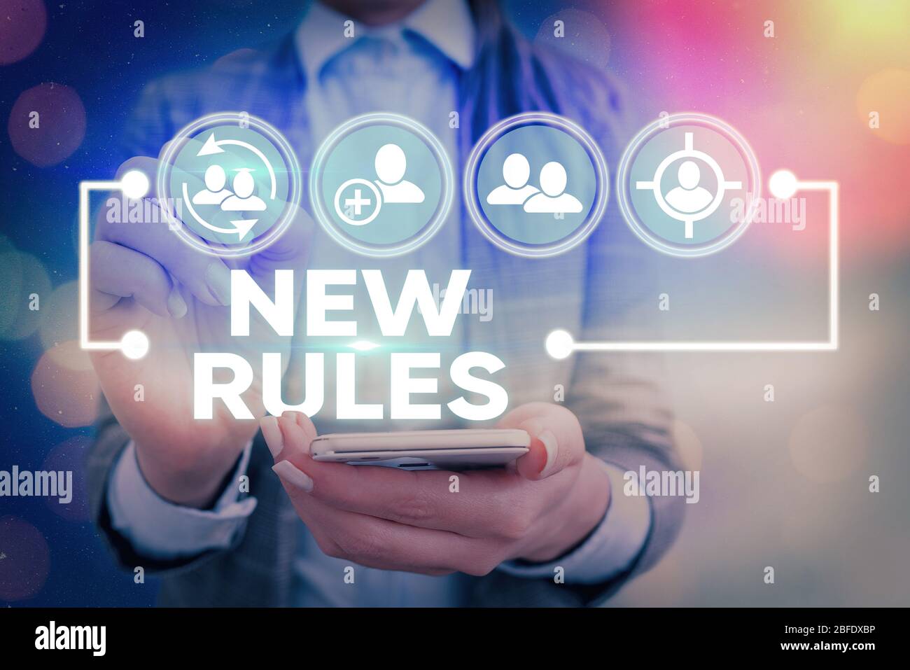 Writing note showing New Rules. Business concept for recently one of a ...