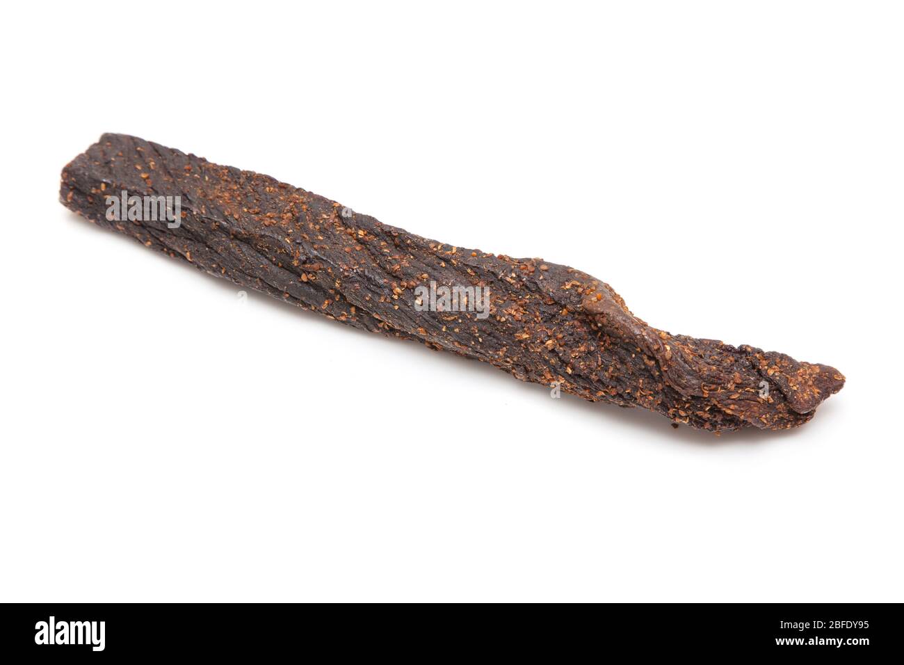 Beef Biltong, South African Beef Jerky isolated on a white studio