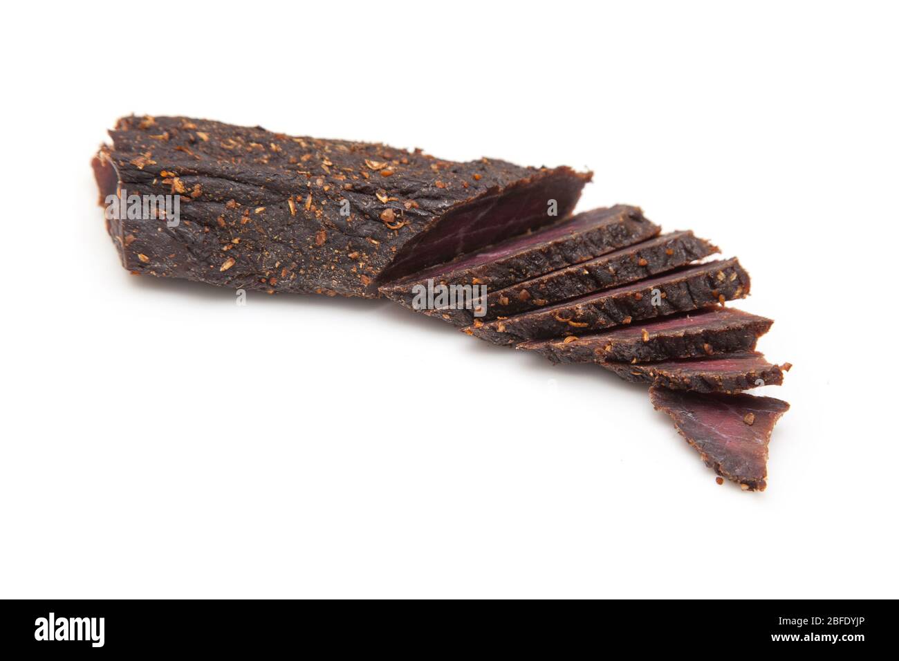 Beef Biltong, South African Beef Jerky isolated on a white studio ...