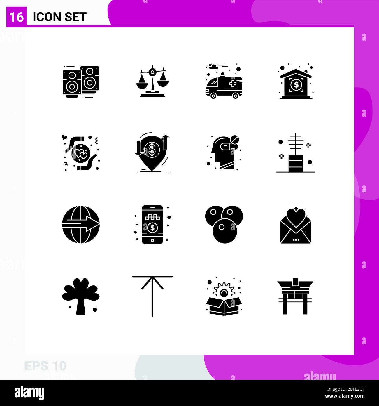 Universal Icon Symbols Group Of 16 Modern Solid Glyphs Of Property Investment Law Hospital Ambulance Editable Vector Design Elements Stock Vector Image Art Alamy