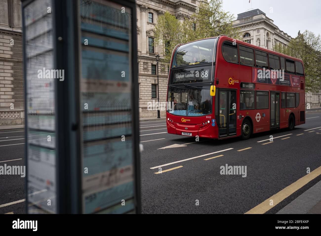 A London bus is seen in Westminster as from Monday 20th April TfL ...