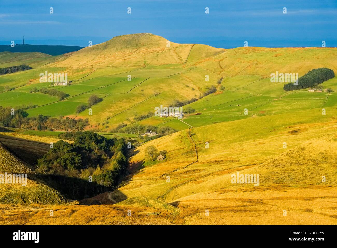 Shutlingsloe in the Cheshire Peak District in early morning light, viewed from Axe Edge Stock Photo