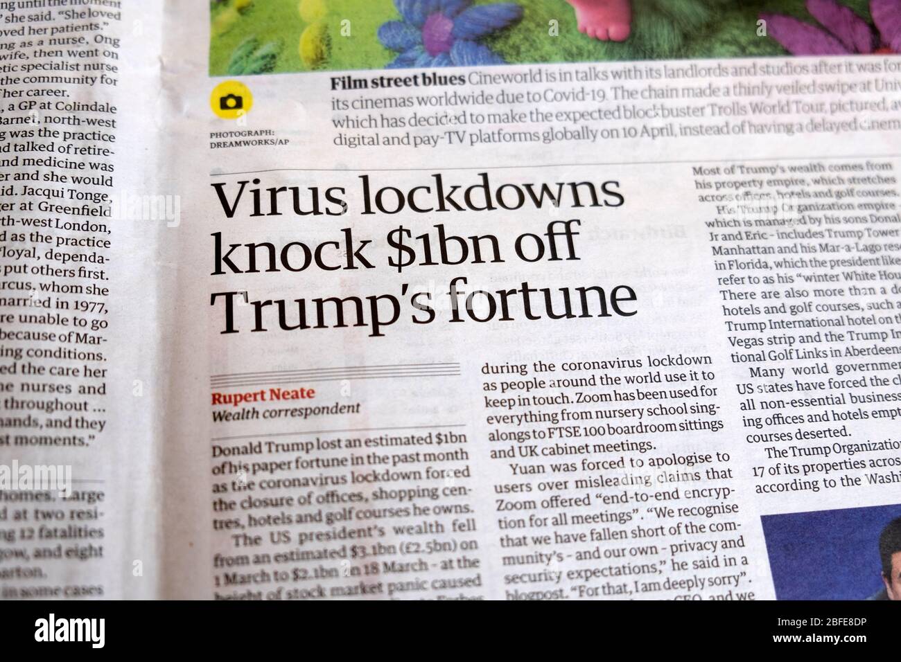 Coronavirus Covid 19 Virus Lockdowns Knock 1bn Off Trump S Fortune Guardian Newspaper Inside Page Headline Article 8 April London England Uk Stock Photo Alamy Coronavirus Covid 19 Virus Lockdowns Knock 1bn Off Trump S Fortune Guardian Newspaper Inside Page Headline Article 8 April London England Uk Stock Photo Alamy
