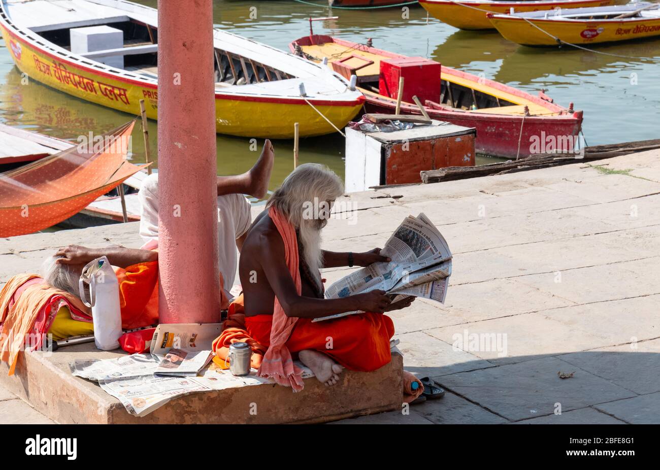 VARANASI, India - April 2019 : Portrait on Indian Sadhu baba in ...