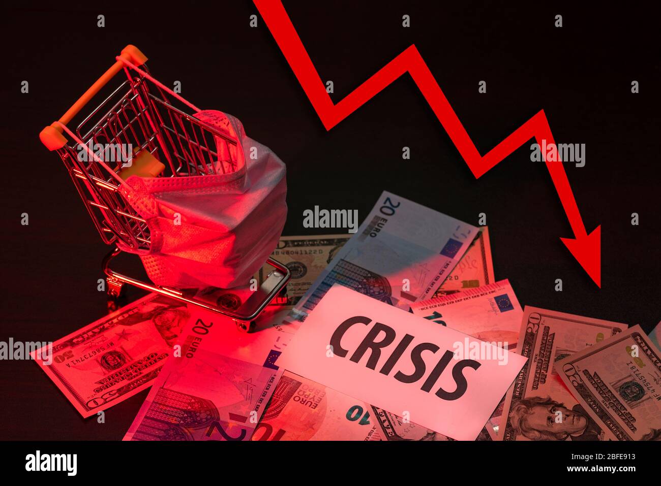 The impact of coronavirus on the economy. Economic and financial crisis. Drop in consumption due to the COVID-19 epidemic. Stock Photo