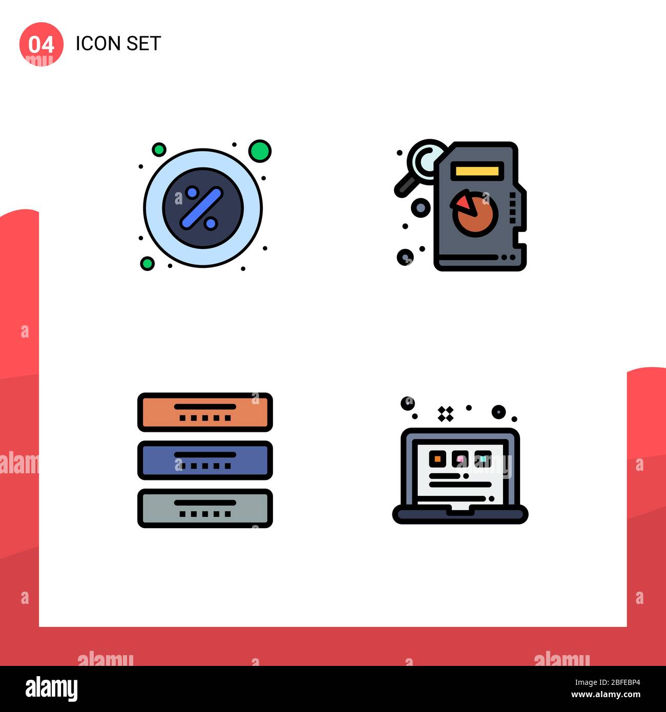 4 Filledline Flat Color concept for Websites Mobile and Apps discount, drawer, piece, statistical analysis, interior Editable Vector Design Elements Stock Vector