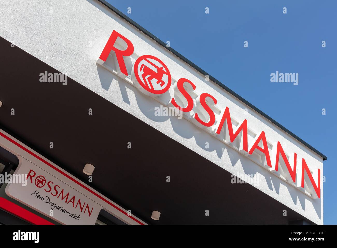 Entrance of a Rossmann Store. The Rossmann GmbH commonly known as Rossmann  Drogeria Parfumeria Cosmetic Shop is the second largest drugstore chain bas  Stock Photo - Alamy