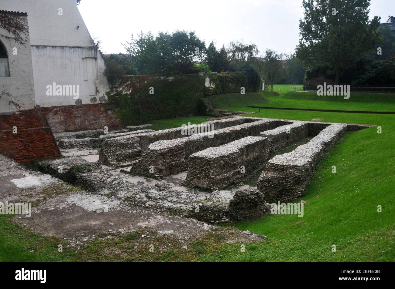 Around Italy - Remains of the Roman amphitheatre in Milan Stock Photo