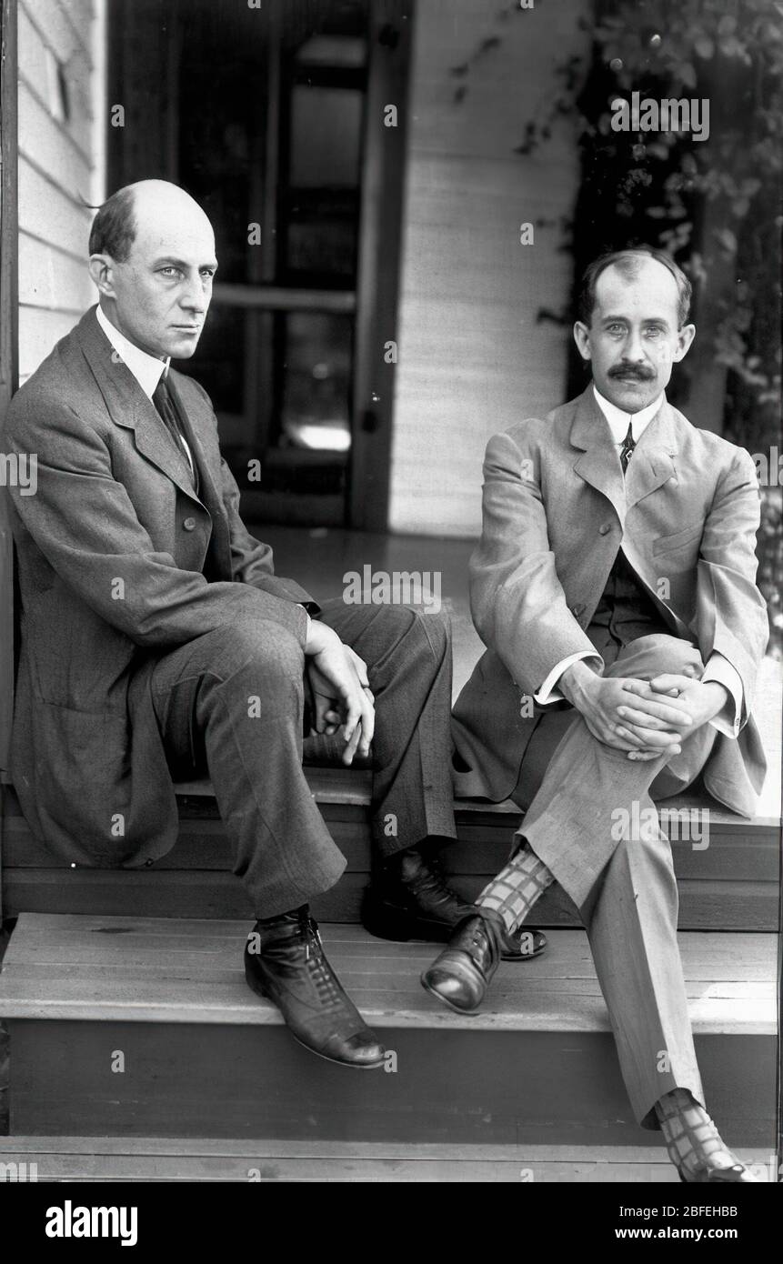 Brothers WrightOn December 17, 1903, the Wright Brothers made the very first flight of an airplane at Kitty Hawk, North Carolina with their history-making Flyer. Stock Photo