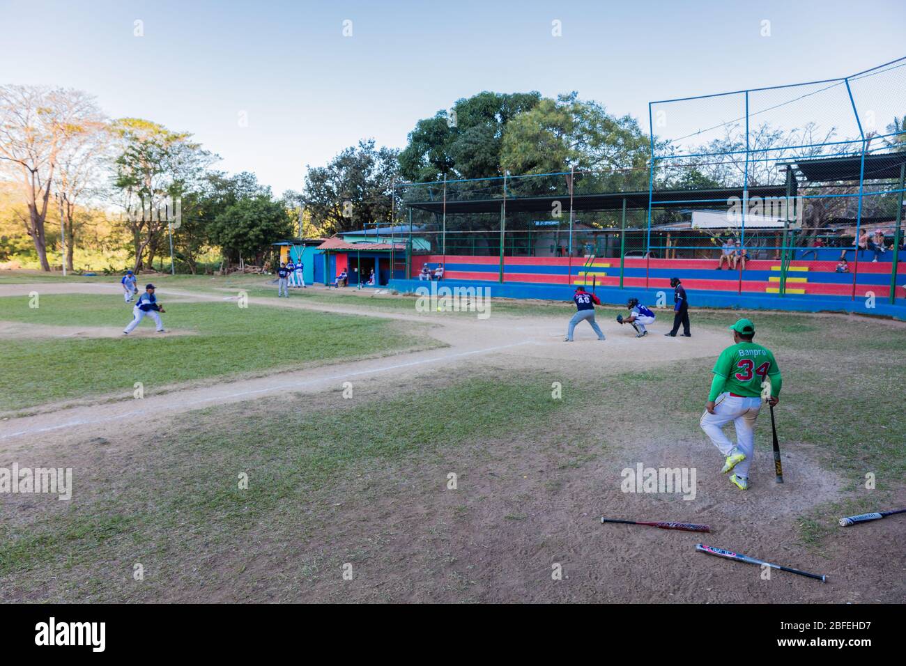 San Juan del Sur , Nicaragua - March 04 , 2018 :Baseball players  playing competition game Rivas Stock Photo