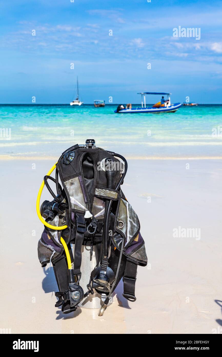Scuba Diving gear equipment on Kendwa beach in Unguja aka Zanzibar