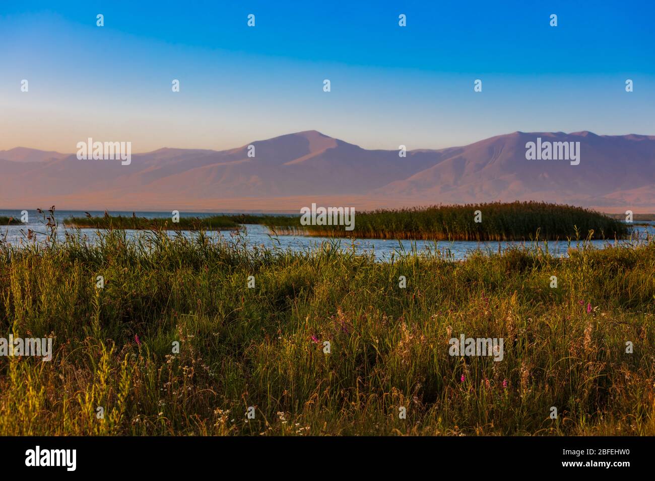 Lake Sevan at sunset near Vardenis landmark of Gegharkunik Armenia eastern Europe Stock Photo