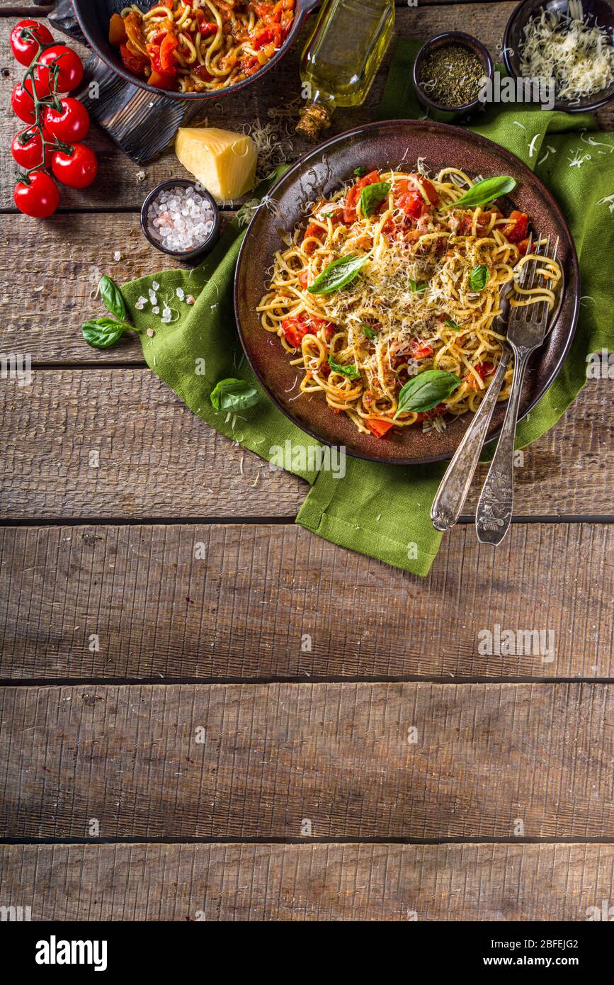 Traditional Italian pasta marinara. Classic recipe Roman food pasta