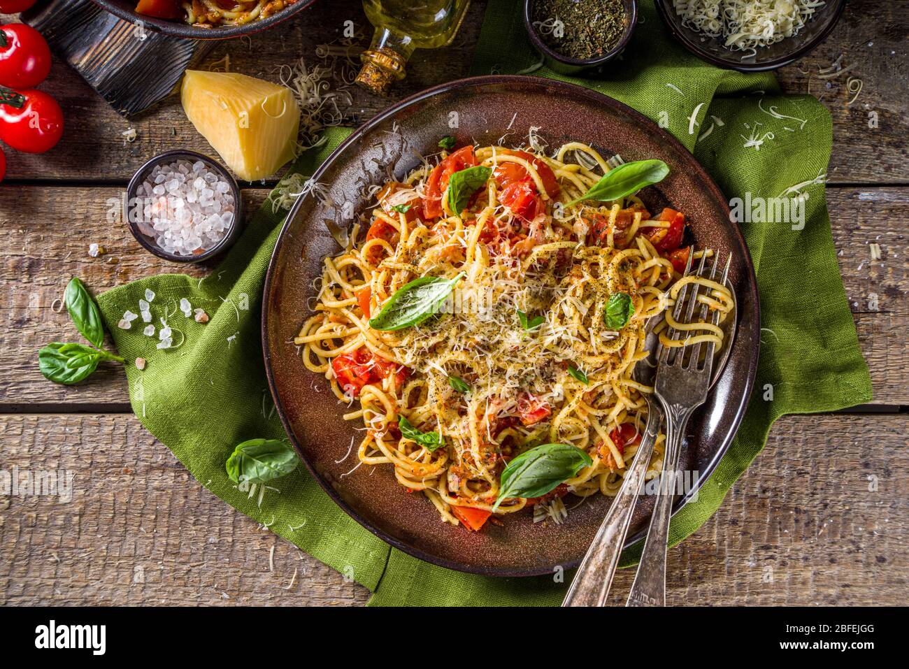 Traditional Italian pasta marinara. Classic recipe Roman food pasta