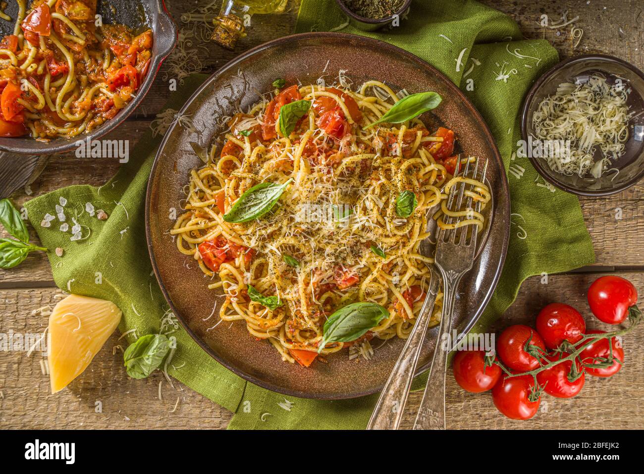 Traditional Italian pasta marinara. Classic recipe Roman food pasta