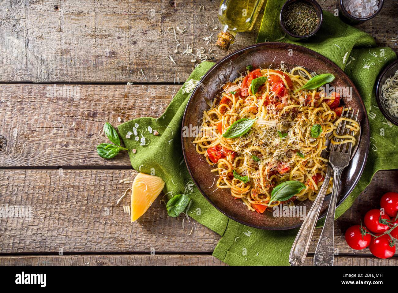 Traditional Italian pasta marinara. Classic recipe Roman food pasta