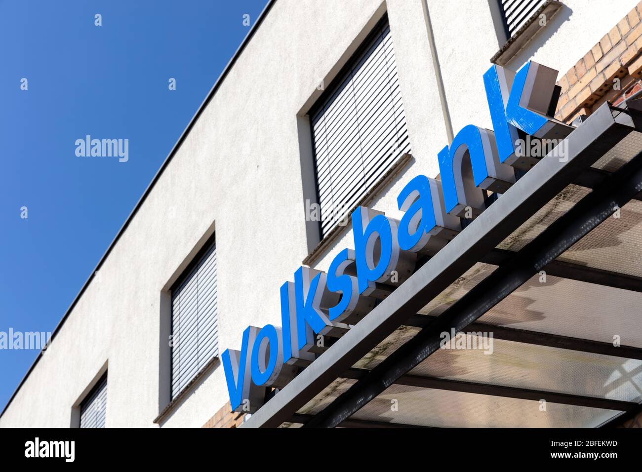 Volksbank branch. Volksbank is a brand of co-operative banks in Germany. Stock Photo