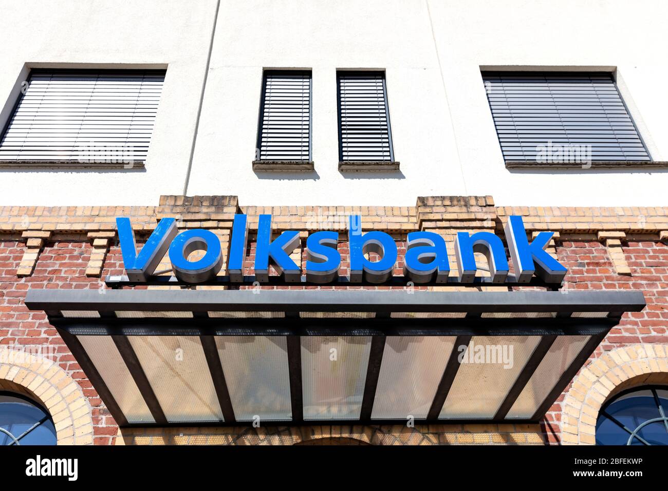 Volksbank branch. Volksbank is a brand of co-operative banks in Germany. Stock Photo