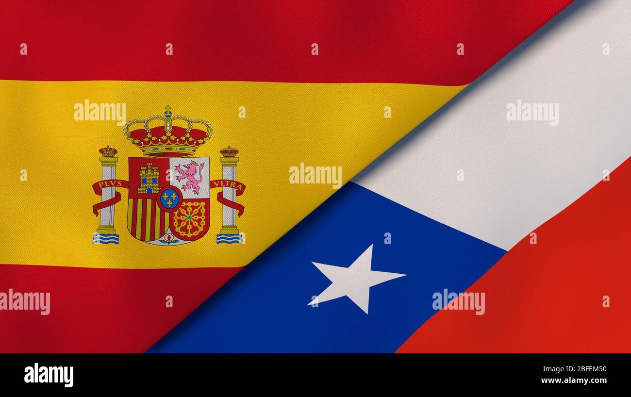 Two states flags of Spain and Chile. High quality business background