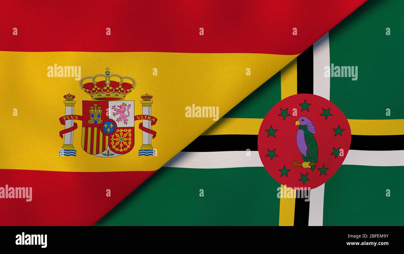 Two states flags of Spain and Dominica. High quality business
