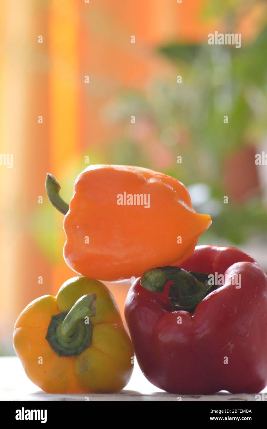 pepperoni fresh vegetable yellow and red vegetarian food Stock Photo