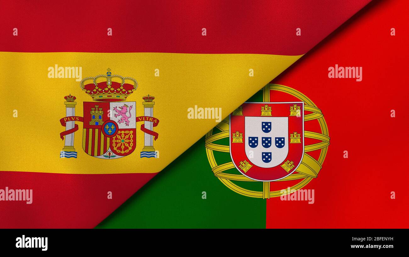 Two states flags of Spain and Portugal. High quality business