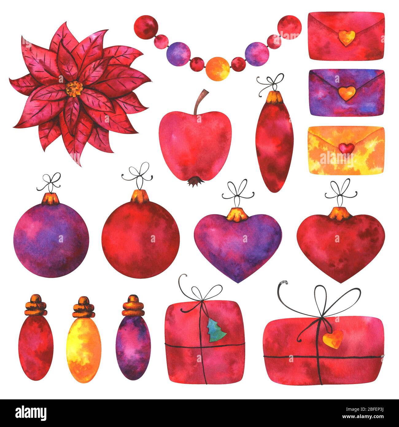 Merry Christmas and Happy New Year watercolor set Stock Photo - Alamy