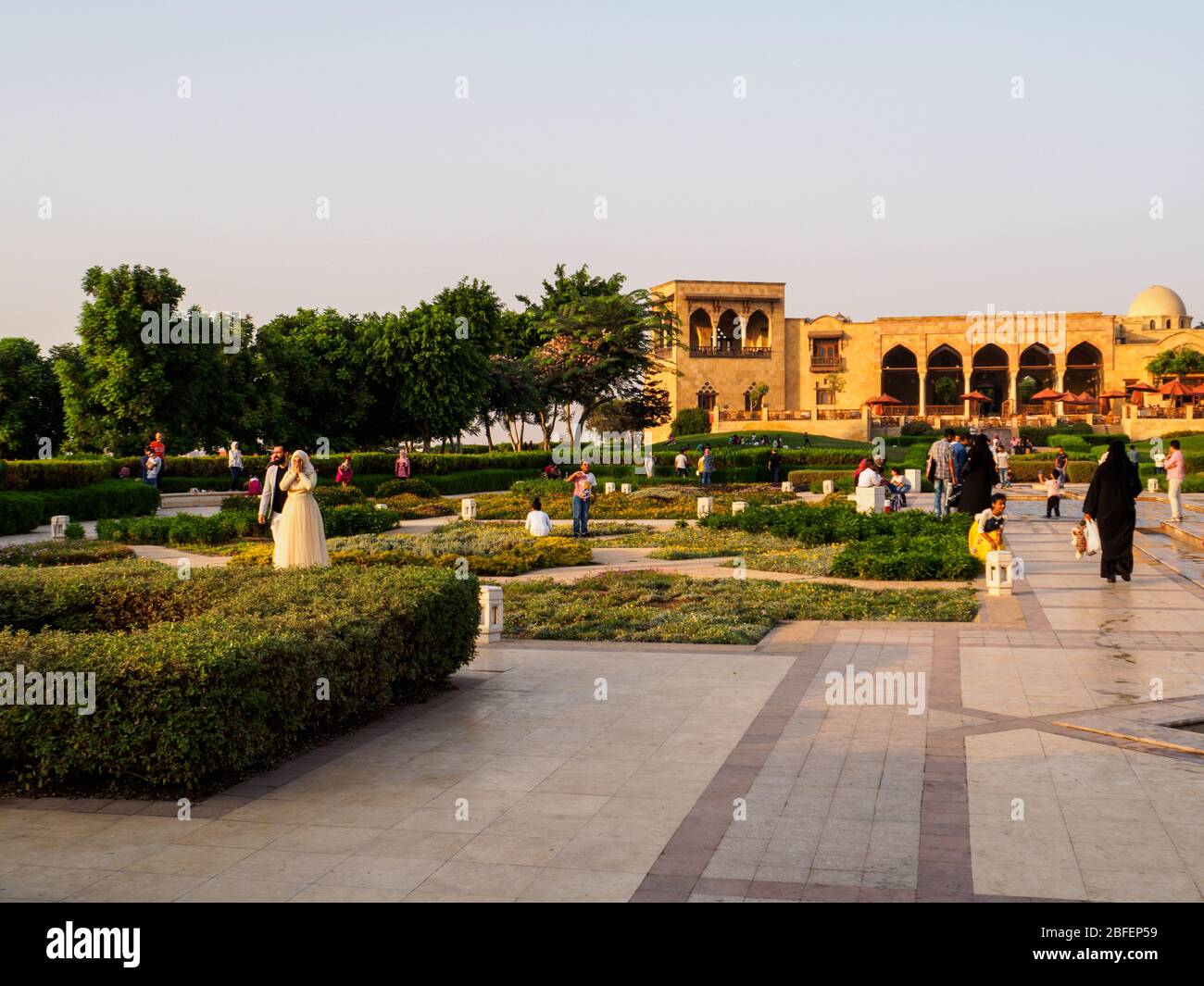 Al Azhar Park, Cairo, Egypt, October 2019, a wedding couple posing for ...