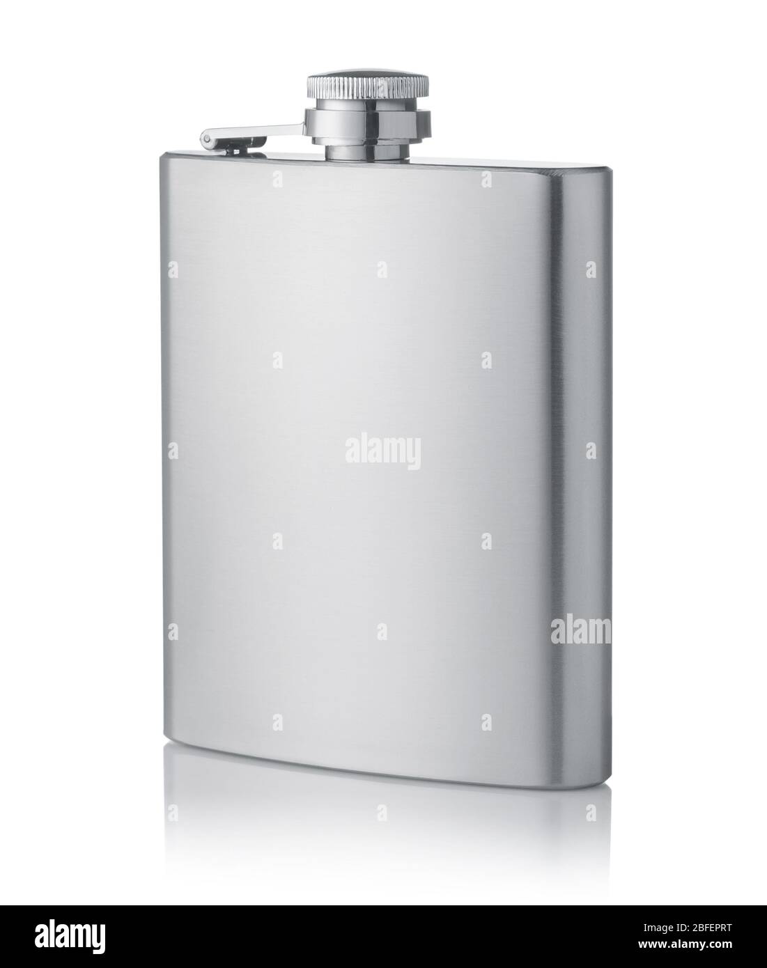 Stainless steel hip flask isolated on white Stock Photo