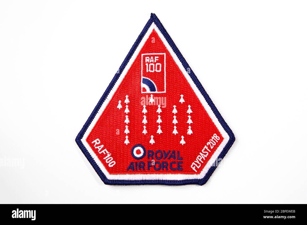 RAF100 patch featuring the special Typhoon flypast formation celebrating 100 years of the Royal Air Force Stock Photo