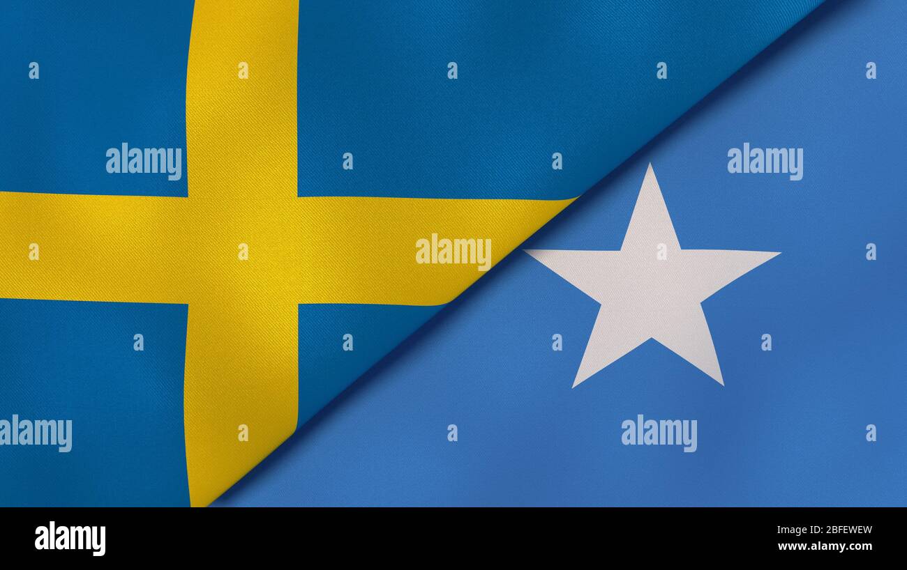 Two states flags of Sweden and Somalia. High quality business background. 3d illustration Stock Photo