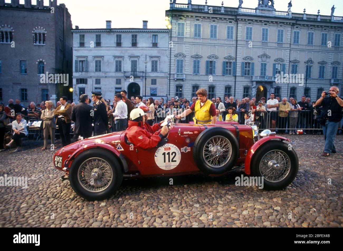 1932 Aston Martin Le Mans participating on the 2001 Mille Miglia . Stock Photo
